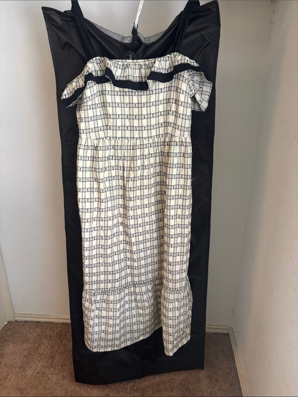 LOFT Cream and Black Plaid Maxi Dress